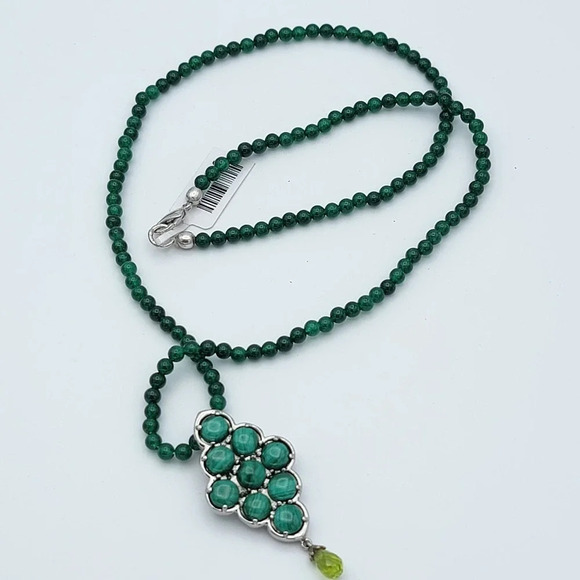 Malachite Beads 316 L Stainless Steel 1.75" Pendant 20" Green Quartzite Necklace - Picture 2 of 15